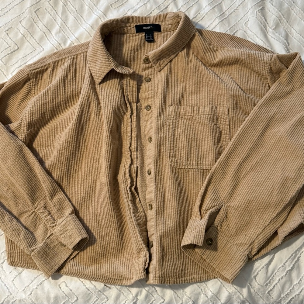 Forever 21 Beige Cropped Corduroy Shirt